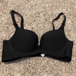 Padded black plunged bra